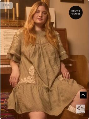 Festi Olive Embroidered Short-Sleeve Dress